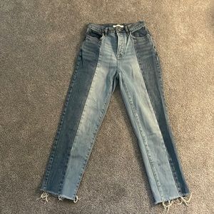 PacSun half light wash and half dark wash mom jeans